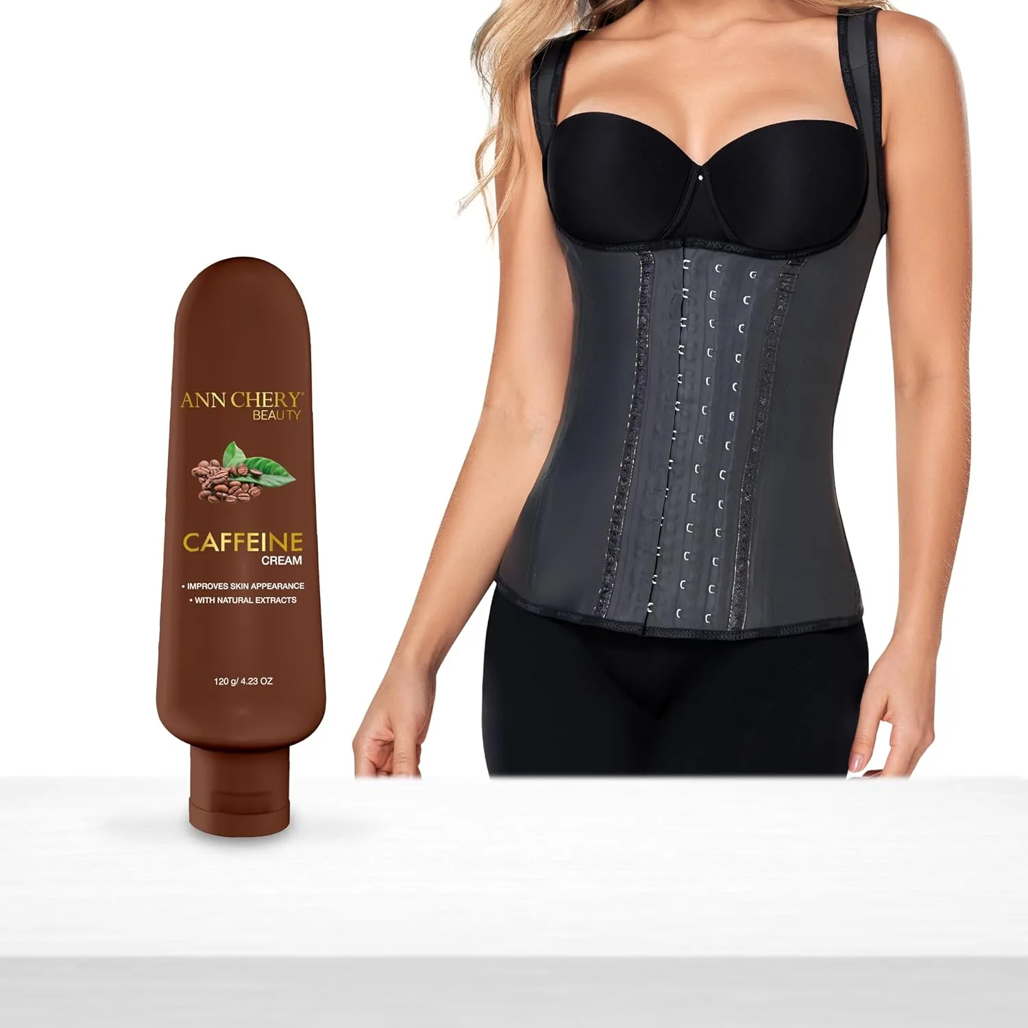 Ann Chery 2027 Latex Vest Waist Trainer   120g Caffeine Body Cream | 3 Hook Waist Cincher for Shaping, Comfort, and Support