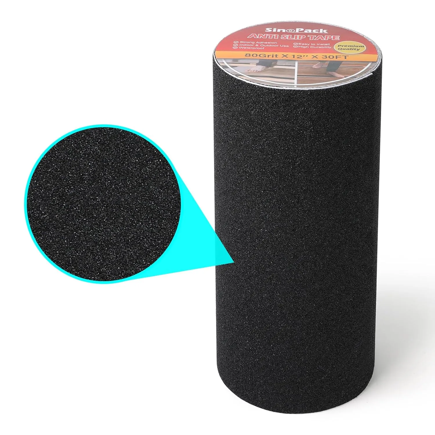 Anti Slip Tape Black - 12Inch x 30FT Non Skid Ramp for Outdoor, High Traction Abrasive Adhesive Anti Slip for Stairs Step