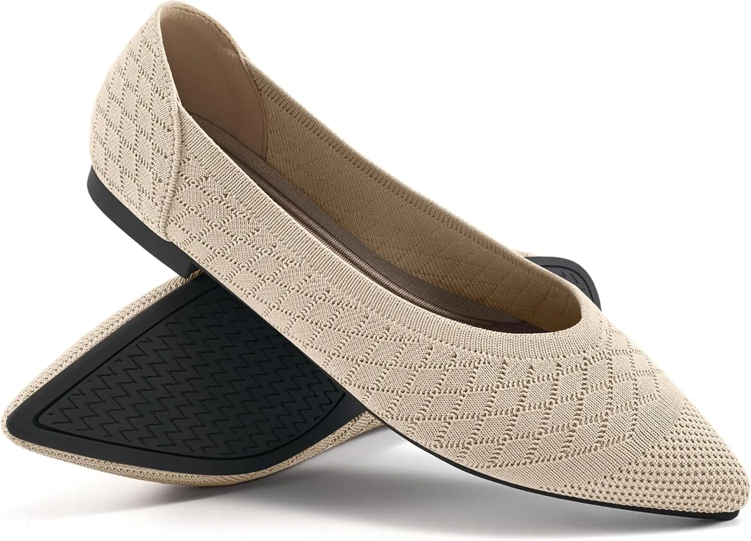 Aomigoct Womens Ballet Flats Dress: Comfortable Pointed Toe Knit Flat for Women - Casual Slip On Walking Shoes