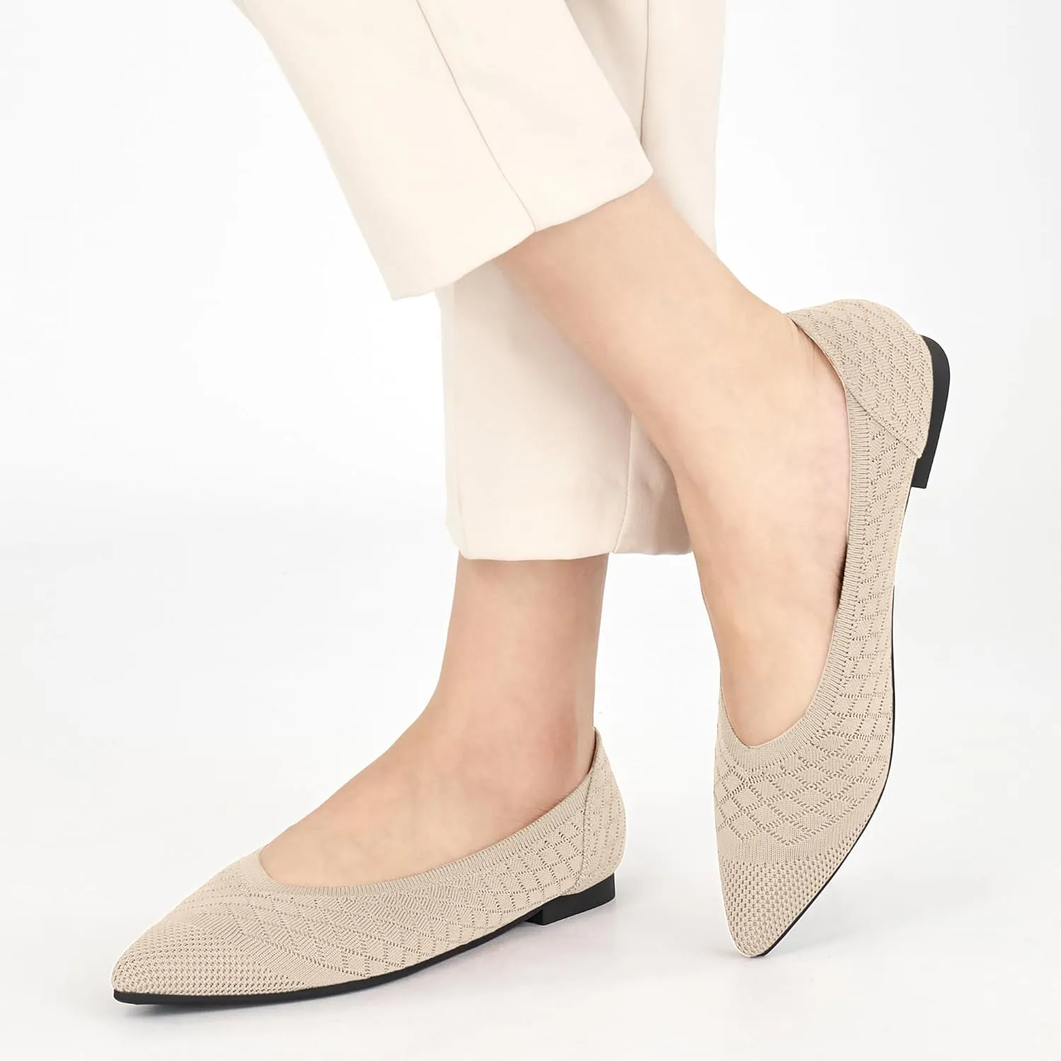 Aomigoct Womens Ballet Flats Dress: Comfortable Pointed Toe Knit Flat for Women - Casual Slip On Walking Shoes