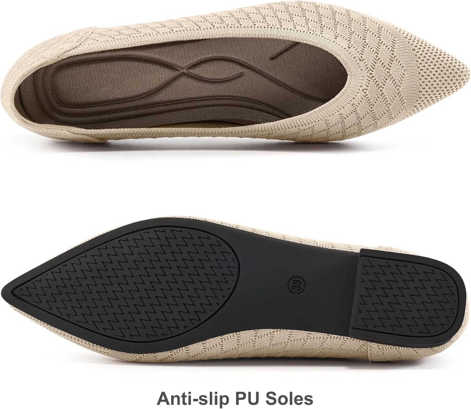 Aomigoct Womens Ballet Flats Dress: Comfortable Pointed Toe Knit Flat for Women - Casual Slip On Walking Shoes