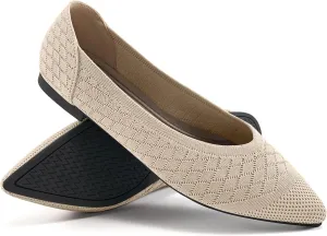 Aomigoct Womens Ballet Flats Dress: Comfortable Pointed Toe Knit Flat for Women - Casual Slip On Walking Shoes