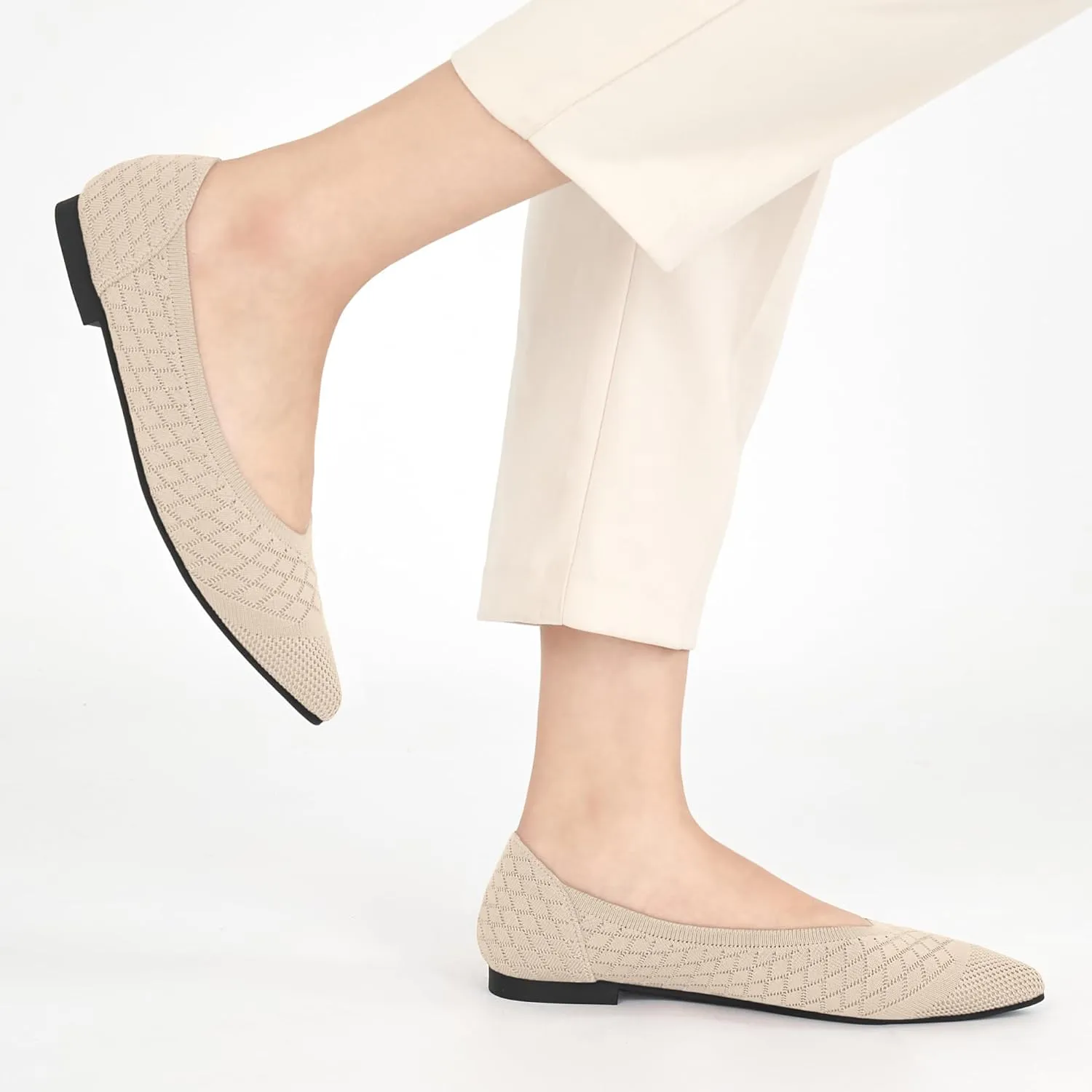 Aomigoct Womens Ballet Flats Dress: Comfortable Pointed Toe Knit Flat for Women - Casual Slip On Walking Shoes