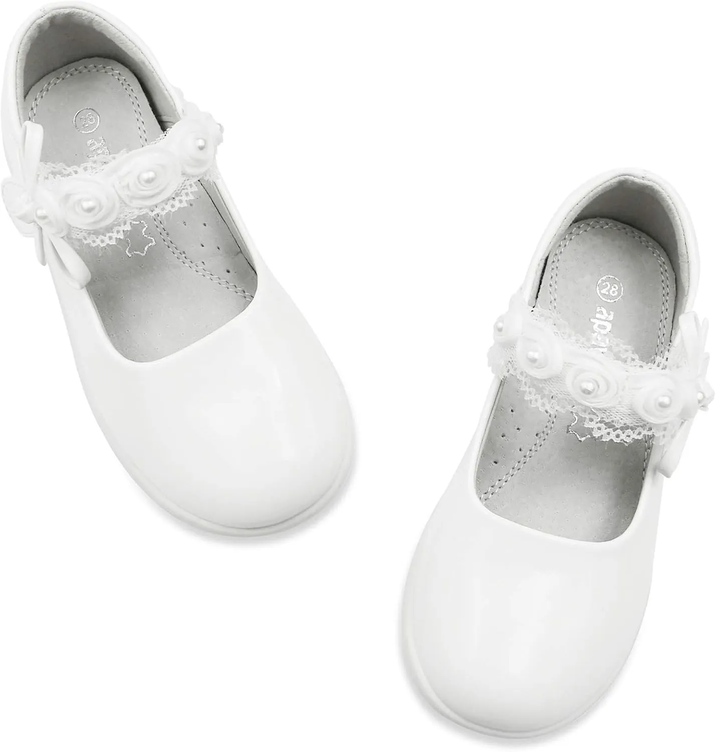 Apawwa Princess Party Dress Shoes - Anti-Scratch Leather Mary Jane Ballerina Flats for Girls, Size Toddler 5 to 3.5, White, Pink, Black