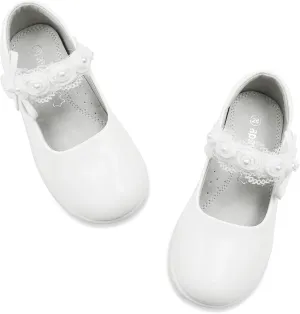 Apawwa Princess Party Dress Shoes - Anti-Scratch Leather Mary Jane Ballerina Flats for Girls, Size Toddler 5 to 3.5, White, Pink, Black