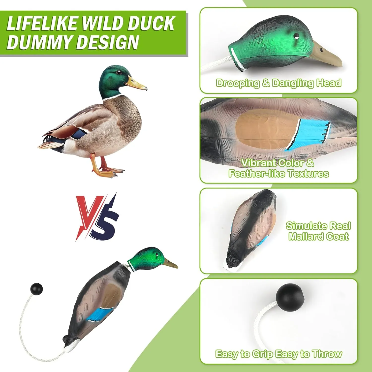 ARCHEREST Dead Duck Dove Pheasant Dummy Bumper Toys for Waterfowl Hunting Retriever Dog Training, Floating Mallard Dummy Trainer Outdoor Soft Durable Realistic Fowl
