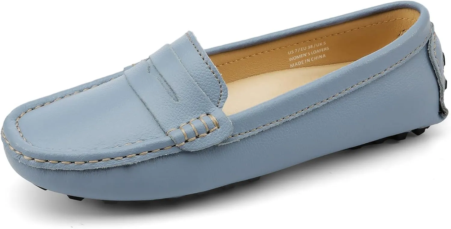 Artisure Women's Classic Comfort Leather Penny Loafers Casual Slip-Ons Lightweight Walking Flats Driving Mocs Boat Shoes