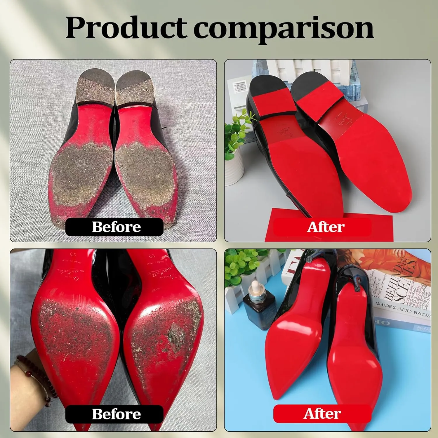 Ashoeset Red Bottoms Shoe Sole Protector, 4 Pcs Self-Adhesive Shoe Bottom Protector for Christian Louboutin Shoes, Shoe Sole Protector Replacement for Louboutin Shoes