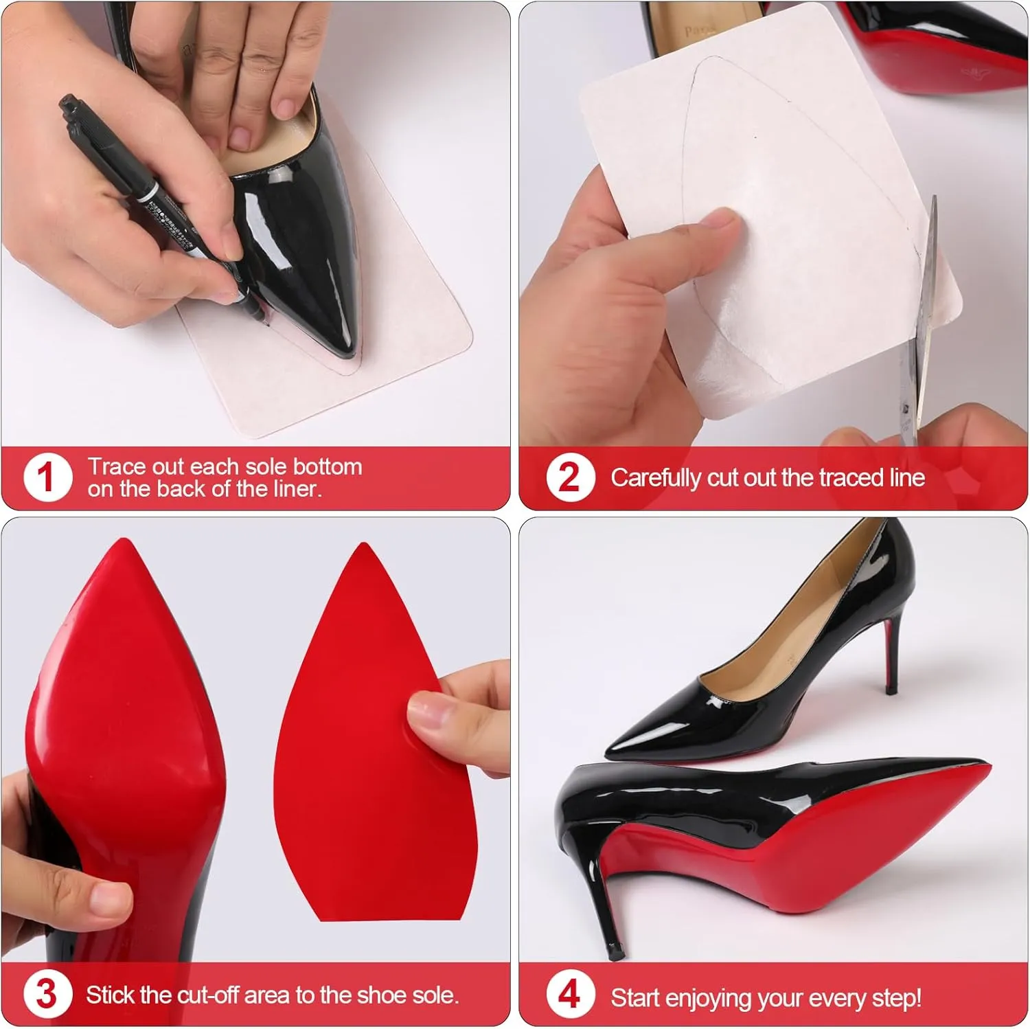 Ashoeset Red Bottoms Shoe Sole Protector, 4 Pcs Self-Adhesive Shoe Bottom Protector for Christian Louboutin Shoes, Shoe Sole Protector Replacement for Louboutin Shoes