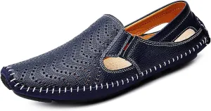 Asifn Mens Leather Driving Loafer Lightweight Slip-on Breathable Walking Boat Shoes Flat Slippers Outdoor Moccasin