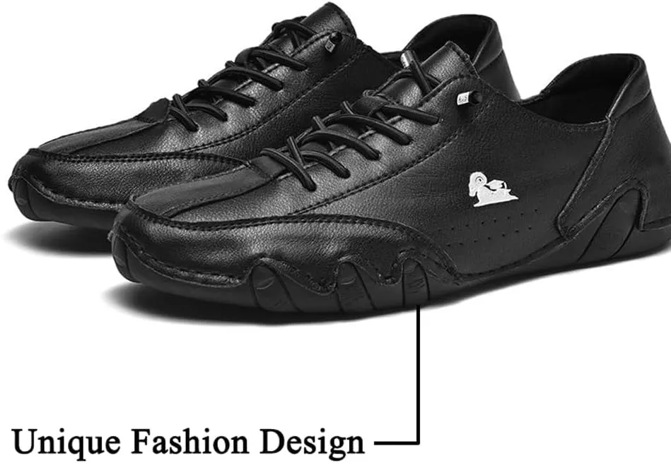 Asifn Men's Slip on Loafers Breathable Leather Shoes Fashion Lace up Casual Lightweight Sneakers Rubber