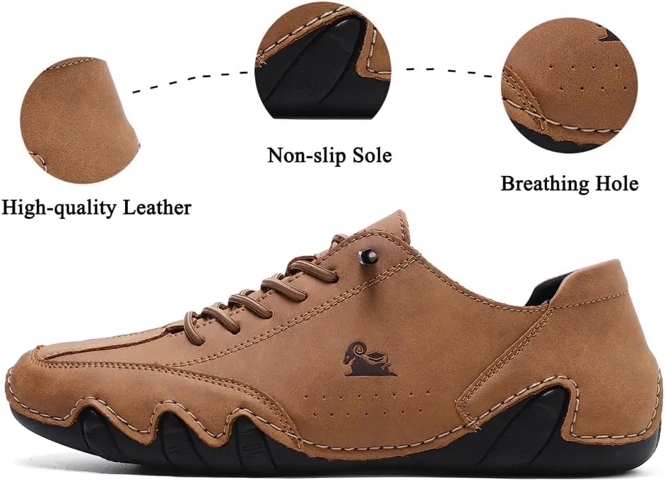 Asifn Men's Slip on Loafers Breathable Leather Shoes Fashion Lace up Casual Lightweight Sneakers Rubber