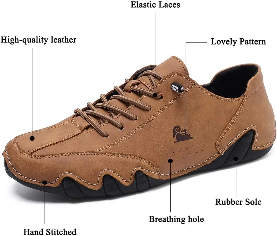Asifn Men's Slip on Loafers Breathable Leather Shoes Fashion Lace up Casual Lightweight Sneakers Rubber