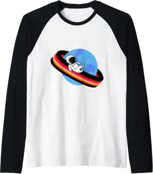Astronaut Saturn Planet Ringlet Fun Slide Raglan Baseball Tee