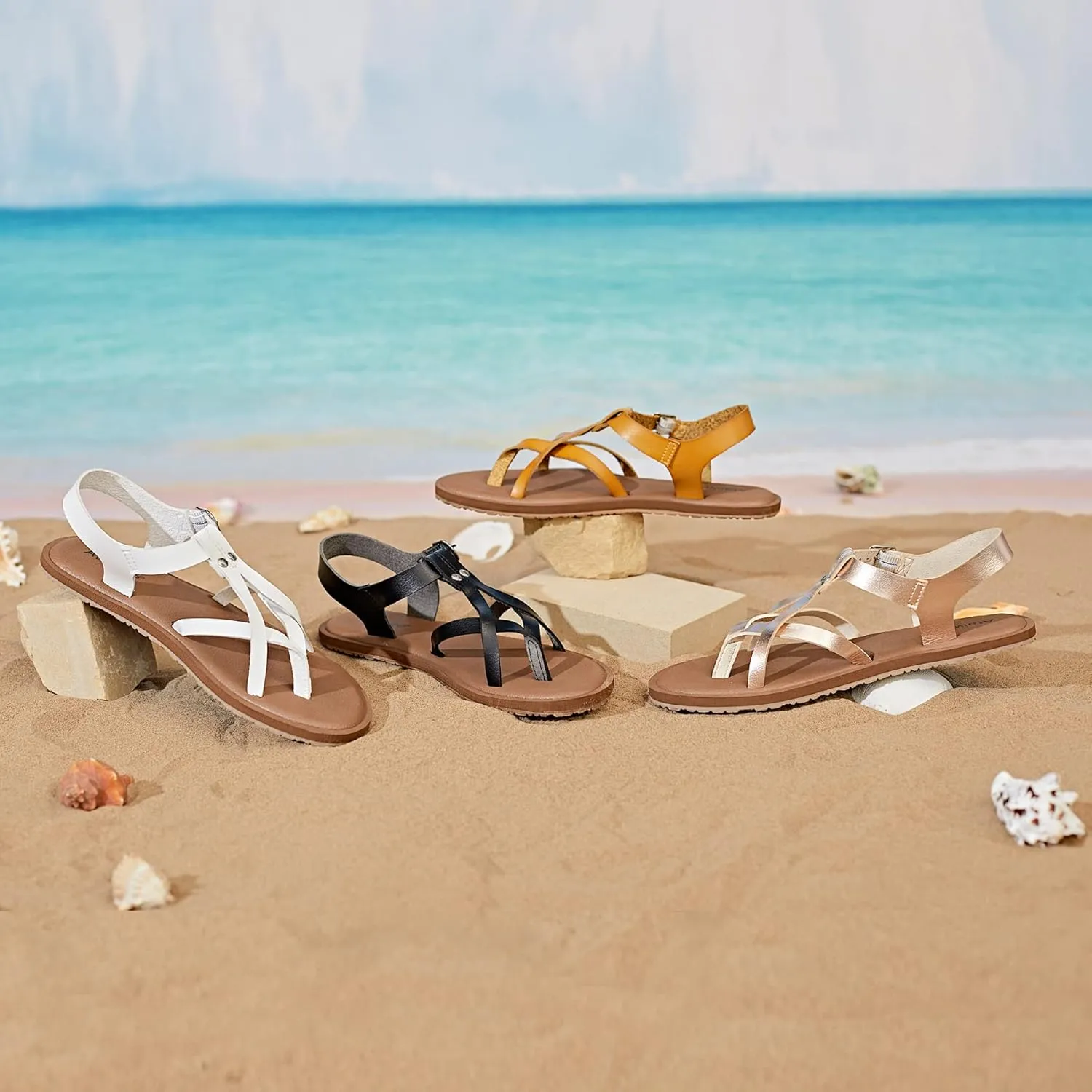 Ataiwee Women's Flat Slide Sandals - Casual Bling Bohemian Thong Slip on Summer Flat Sandals.