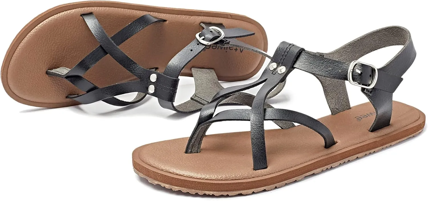 Ataiwee Women's Flat Slide Sandals - Casual Bling Bohemian Thong Slip on Summer Flat Sandals.