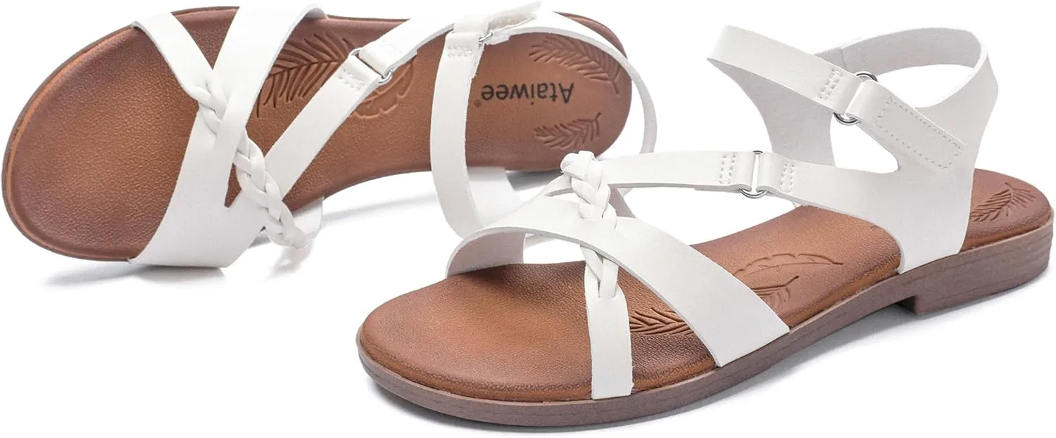Ataiwee Women's Flat Slide Sandals - Fashion Slip On Flat Summer Shoes.