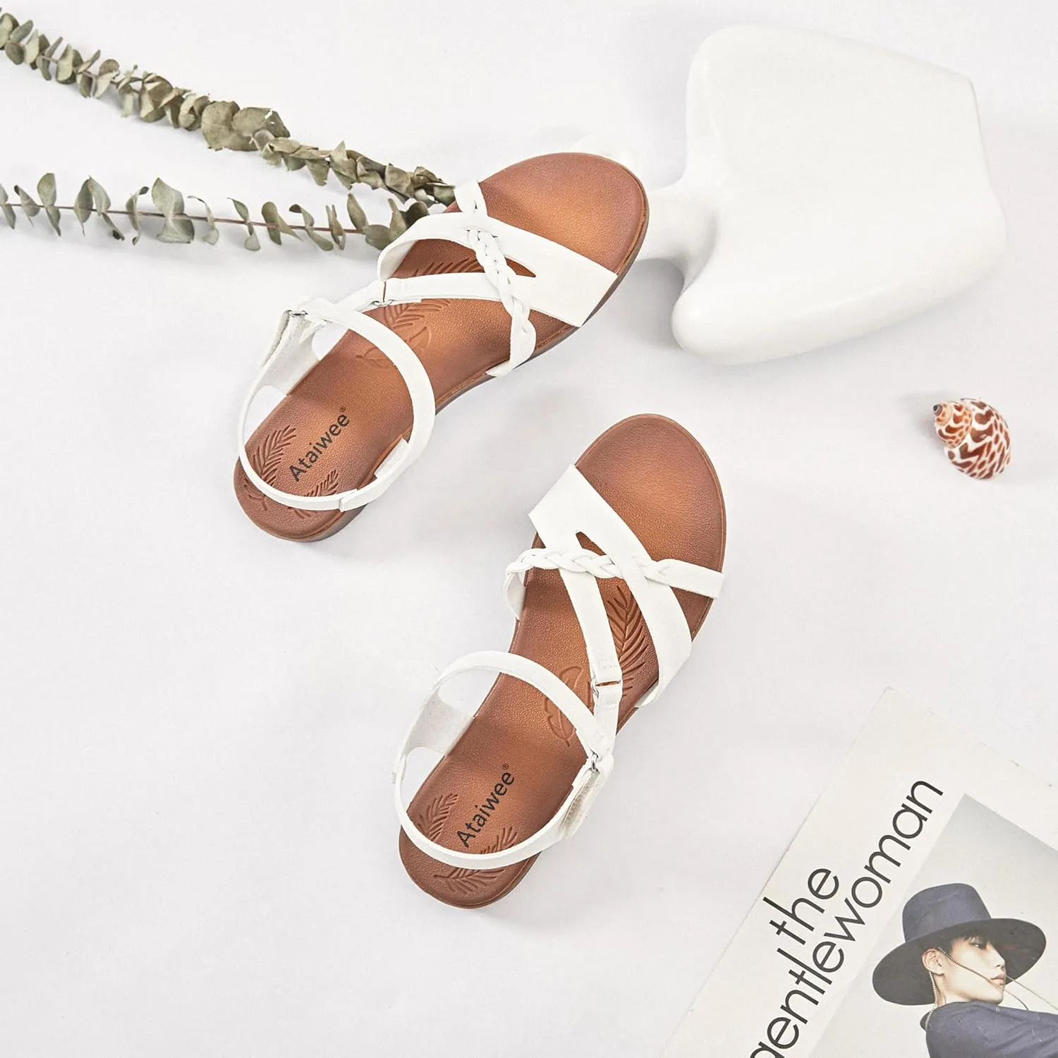 Ataiwee Women's Flat Slide Sandals - Fashion Slip On Flat Summer Shoes.
