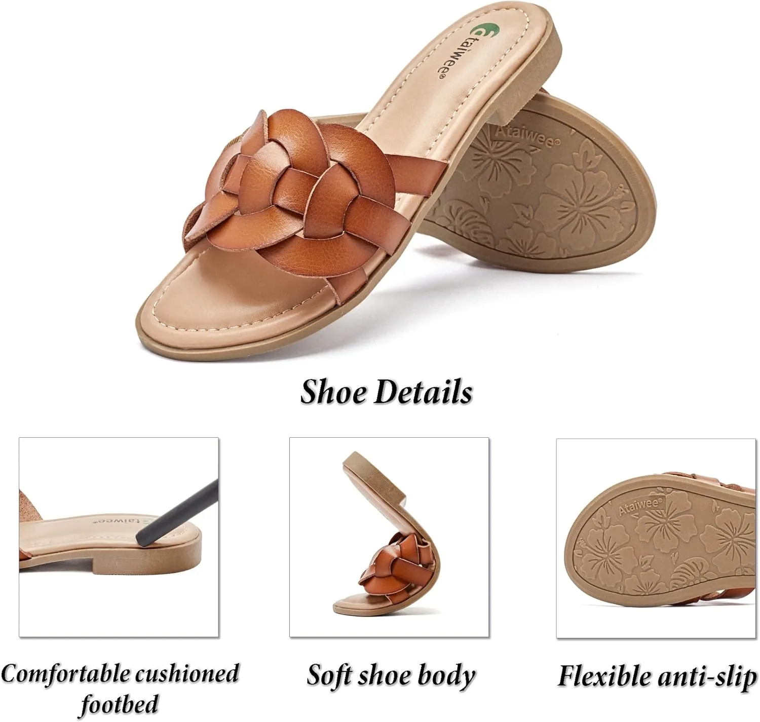 Ataiwee Women's Flat Slide Sandals - Ladies Casual Slip On Criss Cross Strap Summer Shoes.