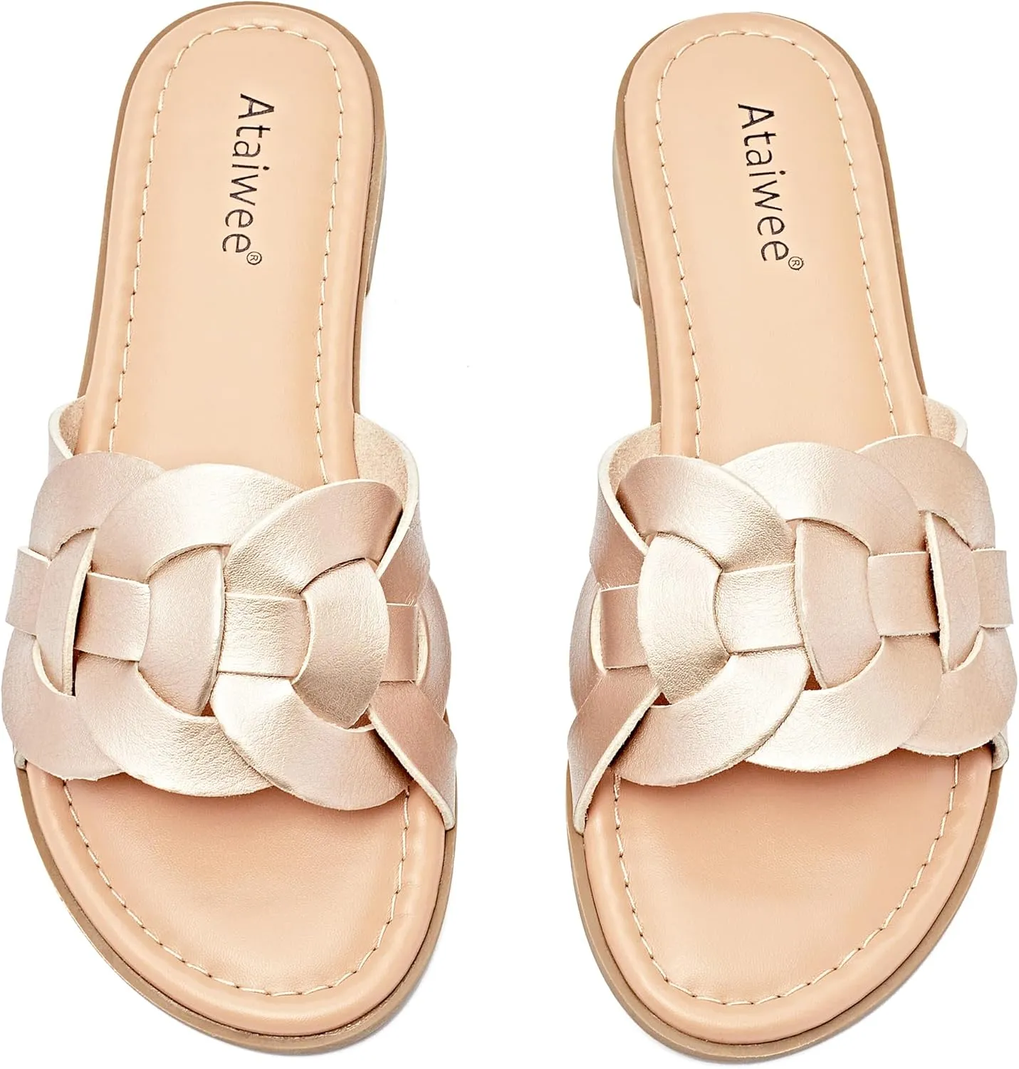 Ataiwee Women's Flat Slide Sandals - Ladies Casual Slip On Criss Cross Strap Summer Shoes.