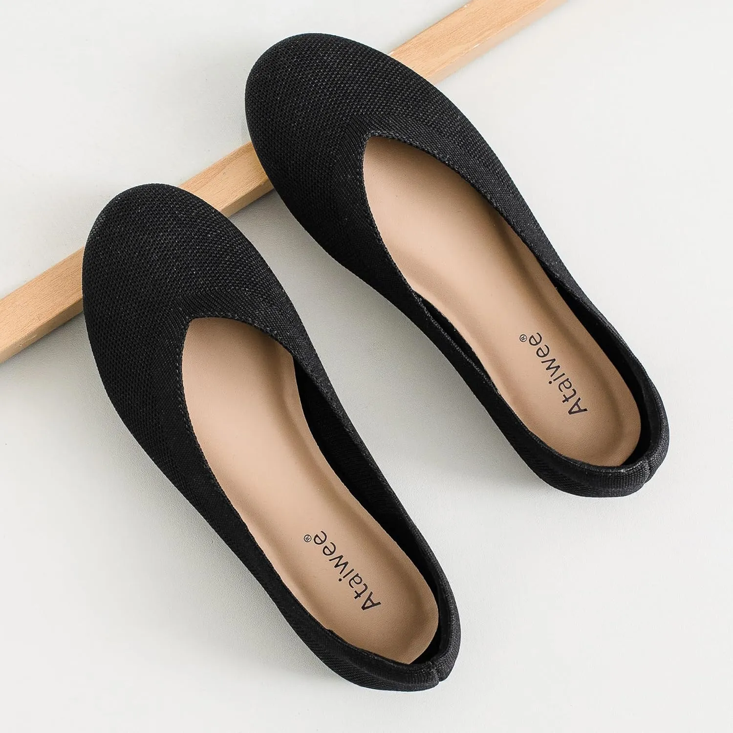 Ataiwee Women's Wide Width Flat Shoes - Fashion Dressy Knitted Soft Breathable Comfort Slip-On Ballet Flats.