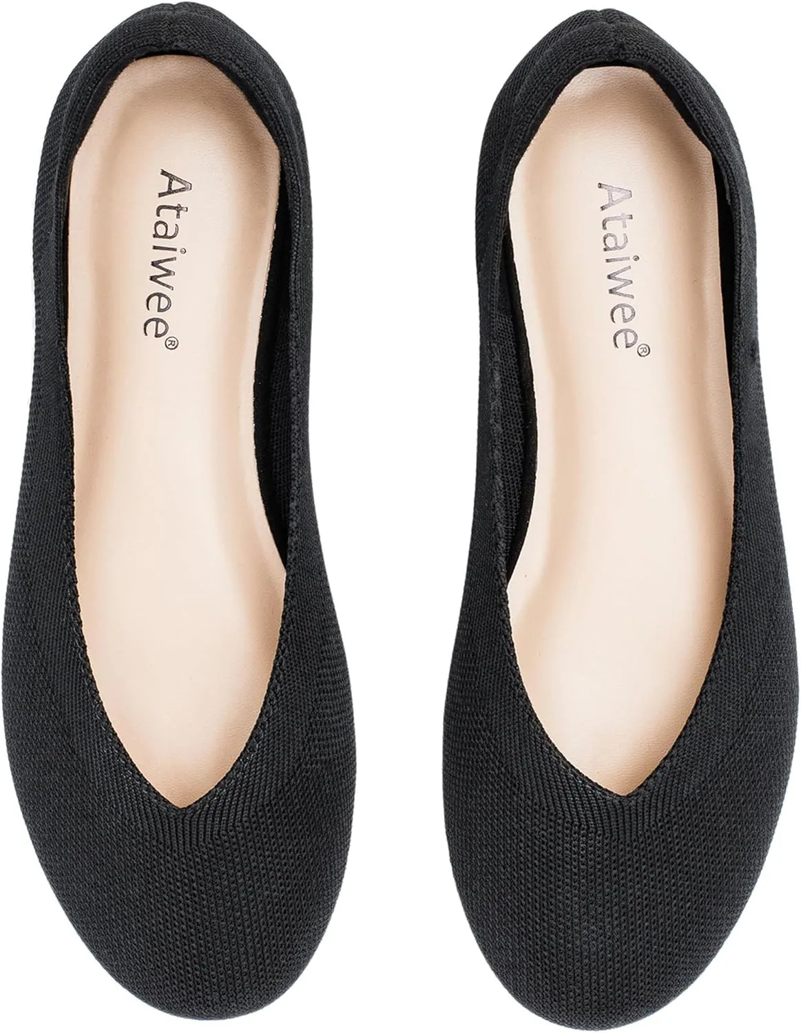 Ataiwee Women's Wide Width Flat Shoes - Fashion Dressy Knitted Soft Breathable Comfort Slip-On Ballet Flats.