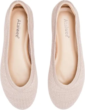 Ataiwee Women's Wide Width Flat Shoes - Fashion Dressy Knitted Soft Breathable Comfort Slip-On Ballet Flats.