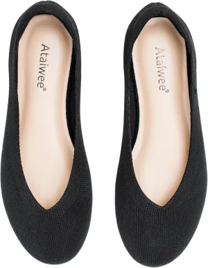 Ataiwee Women's Wide Width Flat Shoes - Fashion Dressy Knitted Soft Breathable Comfort Slip-On Ballet Flats.