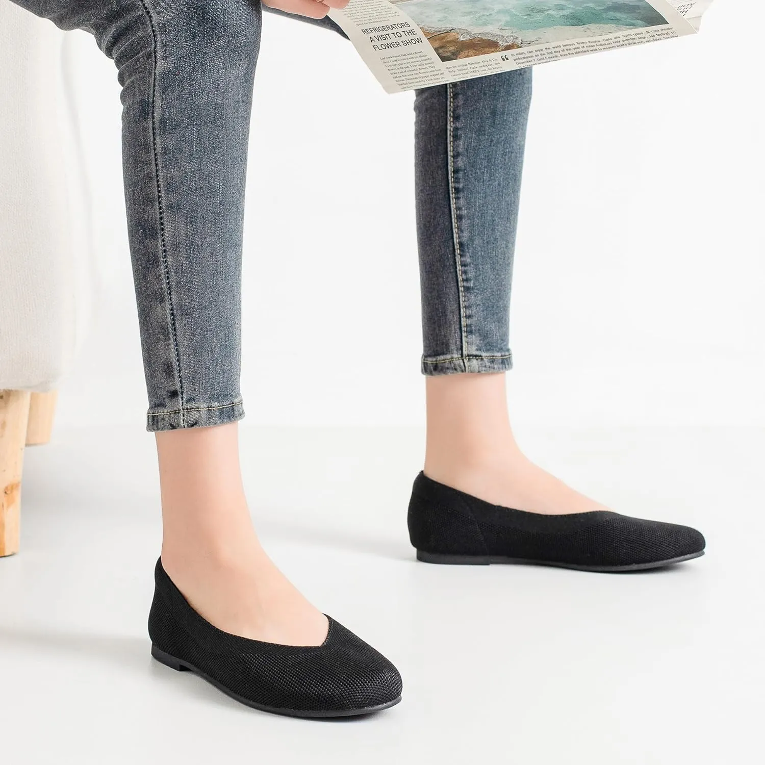 Ataiwee Women's Wide Width Flat Shoes - Fashion Dressy Knitted Soft Breathable Comfort Slip-On Ballet Flats.