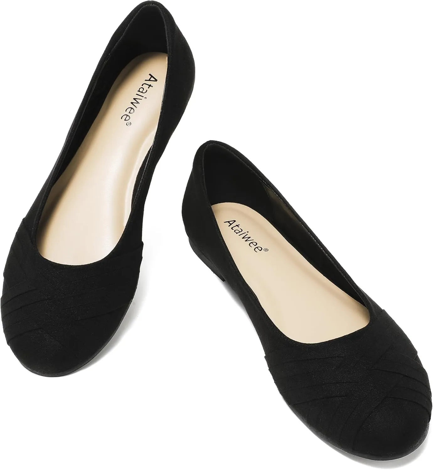 Ataiwee Women's Wide Width Flats Shoes - Casual Comfortable Round Toe Plus Size Ballet Shoes.
