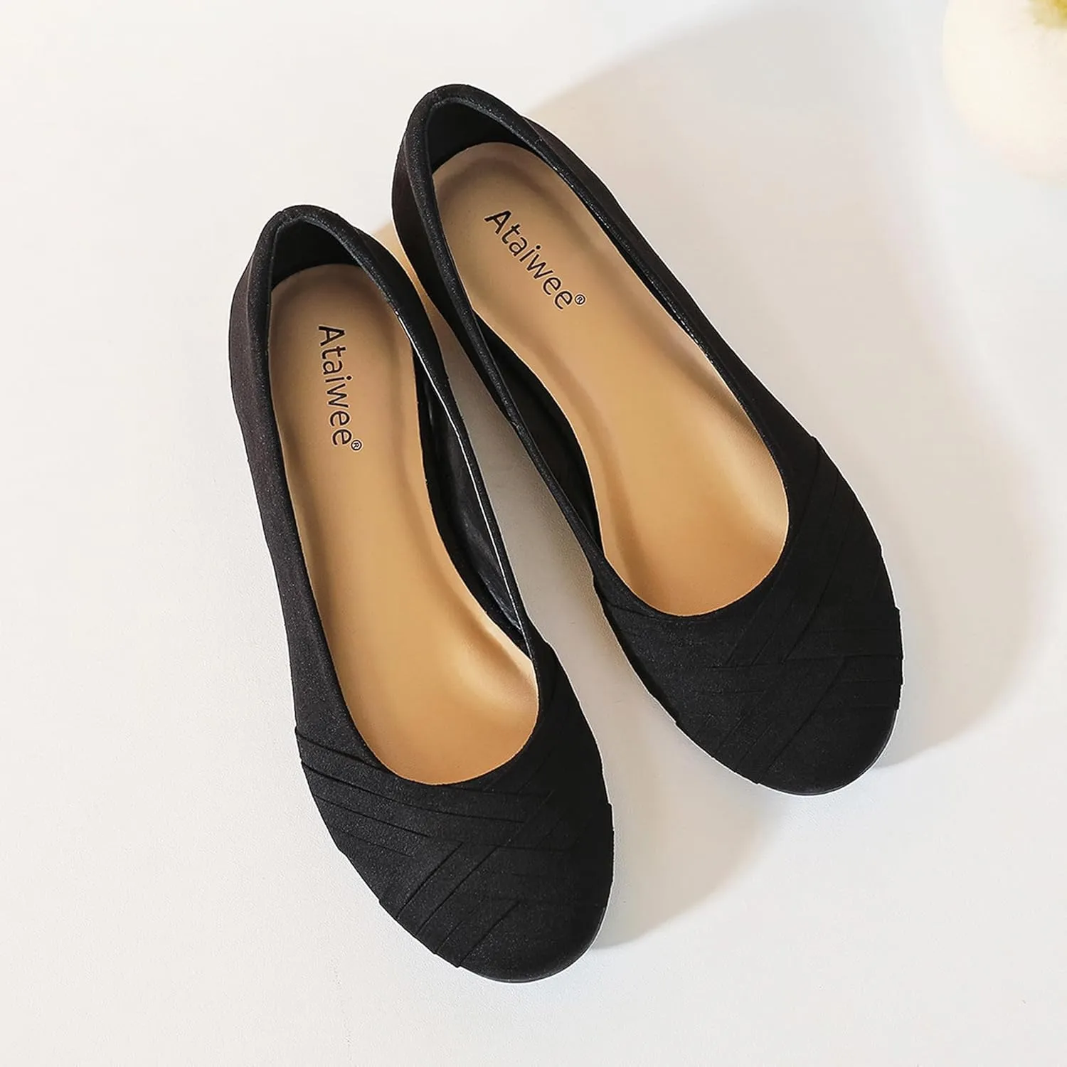 Ataiwee Women's Wide Width Flats Shoes - Casual Comfortable Round Toe Plus Size Ballet Shoes.