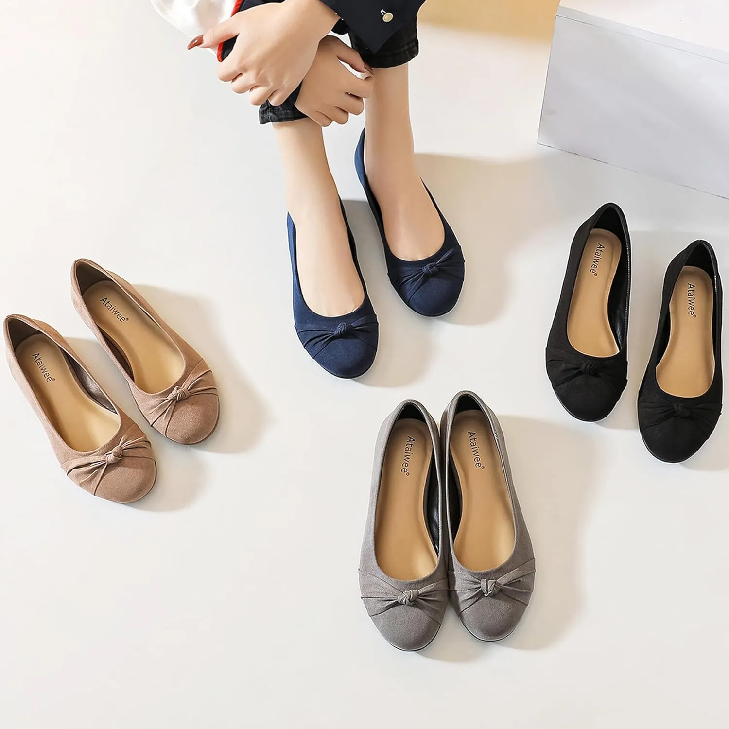 Ataiwee Women's Wide Width Flats Shoes - Ladies Cute and Comfortable Dress Ballet Shoes.