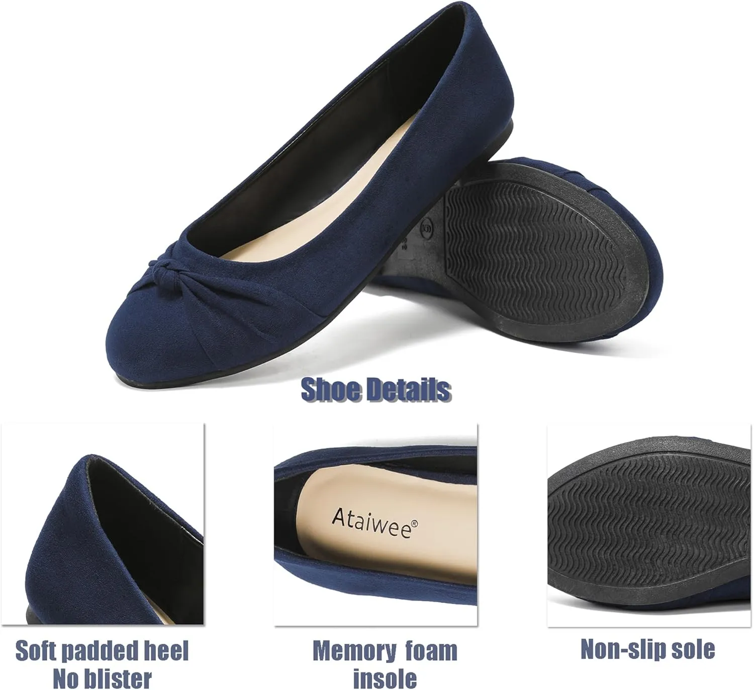 Ataiwee Women's Wide Width Flats Shoes - Ladies Cute and Comfortable Dress Ballet Shoes.