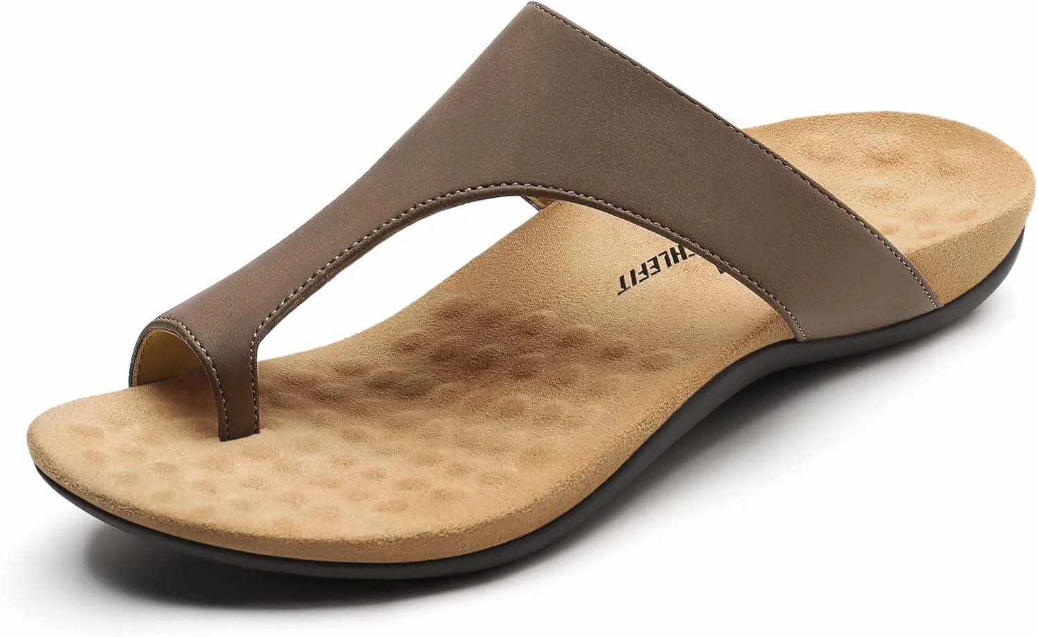 Athlefit Orthopedic Sandals for Women Orthotic Arch Support Flip Flops Comfortable Walking Brown Leather Flat Sandals Size 9.5