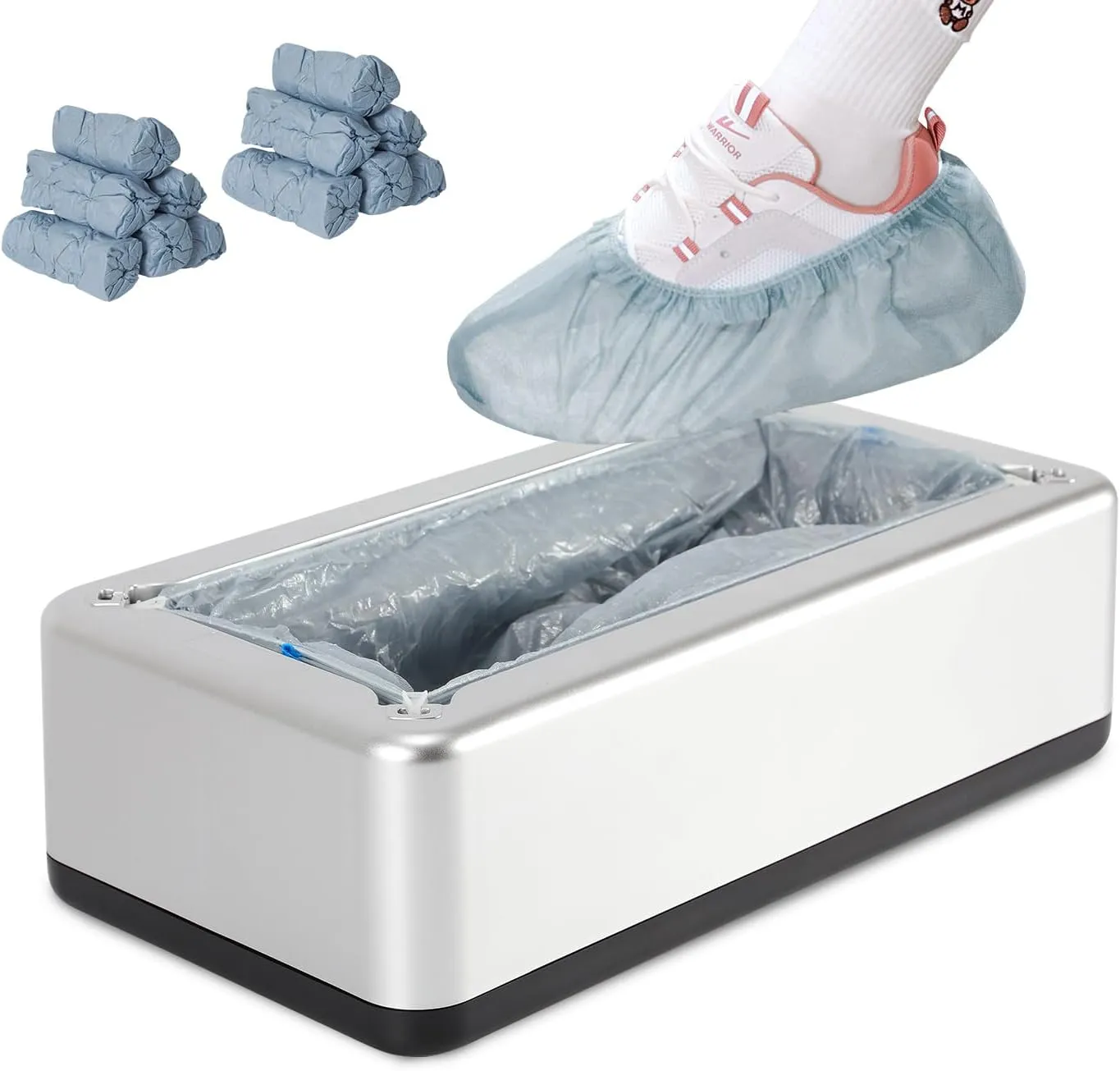 Automatic Shoe Covers Dispenser, with 200pcs Grey Shoe Covers Disposable Non Slip,Fits Size up to 6.5-11 US Men/5-8.5 US Women, Shoe Cover Machine for Indoor,Family,Office