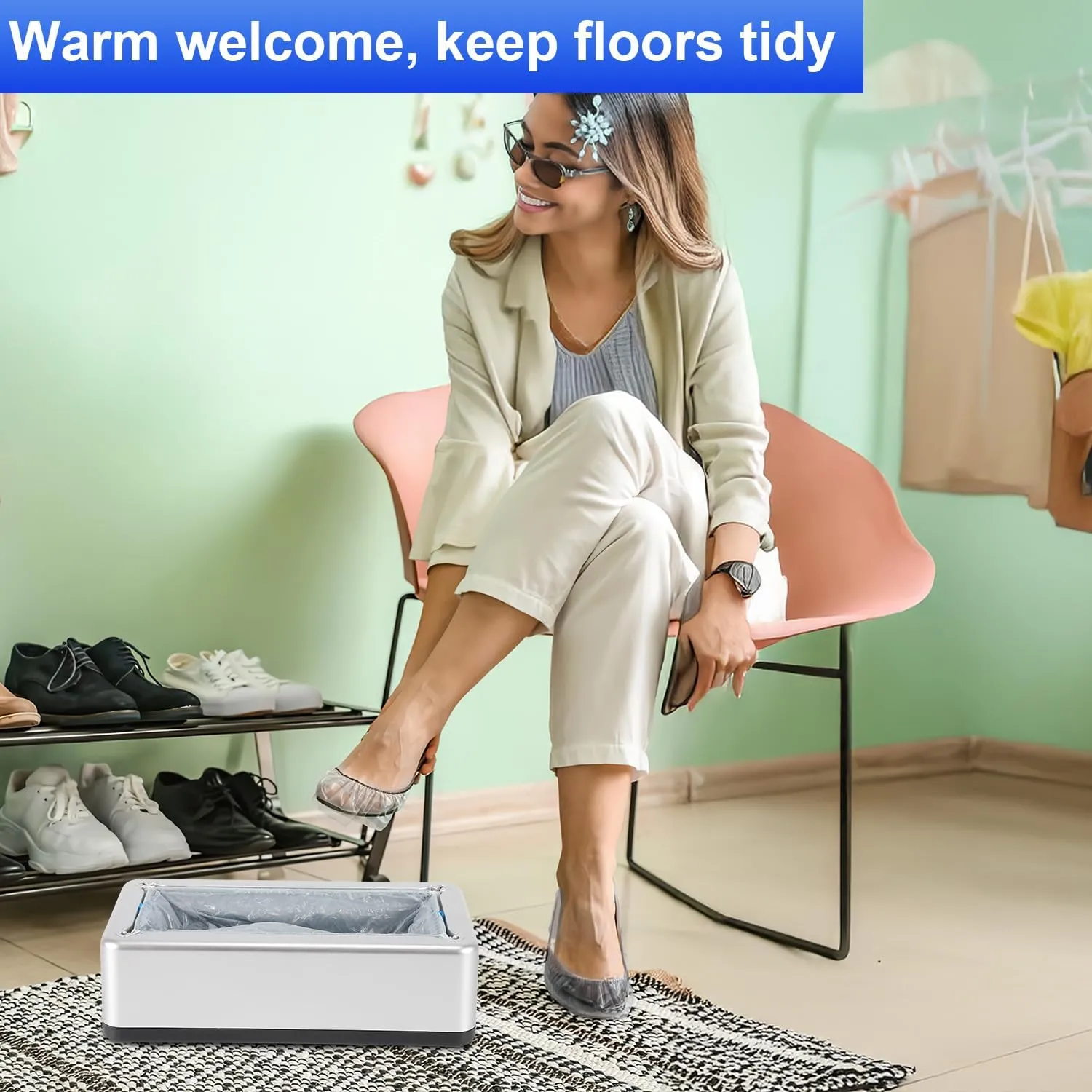Automatic Shoe Covers Dispenser, with 200pcs Grey Shoe Covers Disposable Non Slip,Fits Size up to 6.5-11 US Men/5-8.5 US Women, Shoe Cover Machine for Indoor,Family,Office