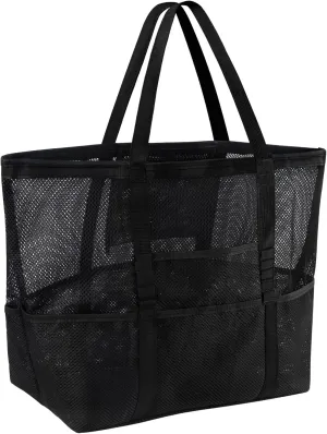 Ayieyill Mesh Beach Bag Tote Bag for Women, Foldable Swim Large Beach Tote Bag with Zipper Pockets Waterproof Sandproof