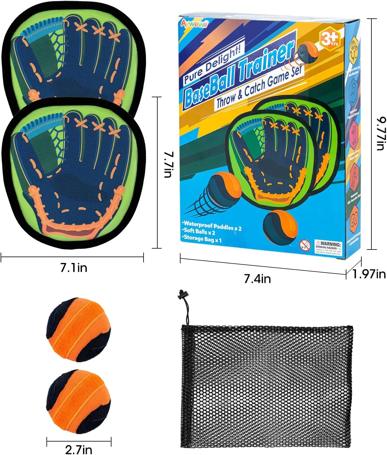 Aywewii Toss and Catch Ball Game Toddler Kids Beginner Baseball Training Glove Beach Pool Toys Outdoor Yard Games for 3 4 5 6 7 Year Old Boys Girls Toys Birthday Gifts Easter Basket Stuffers
