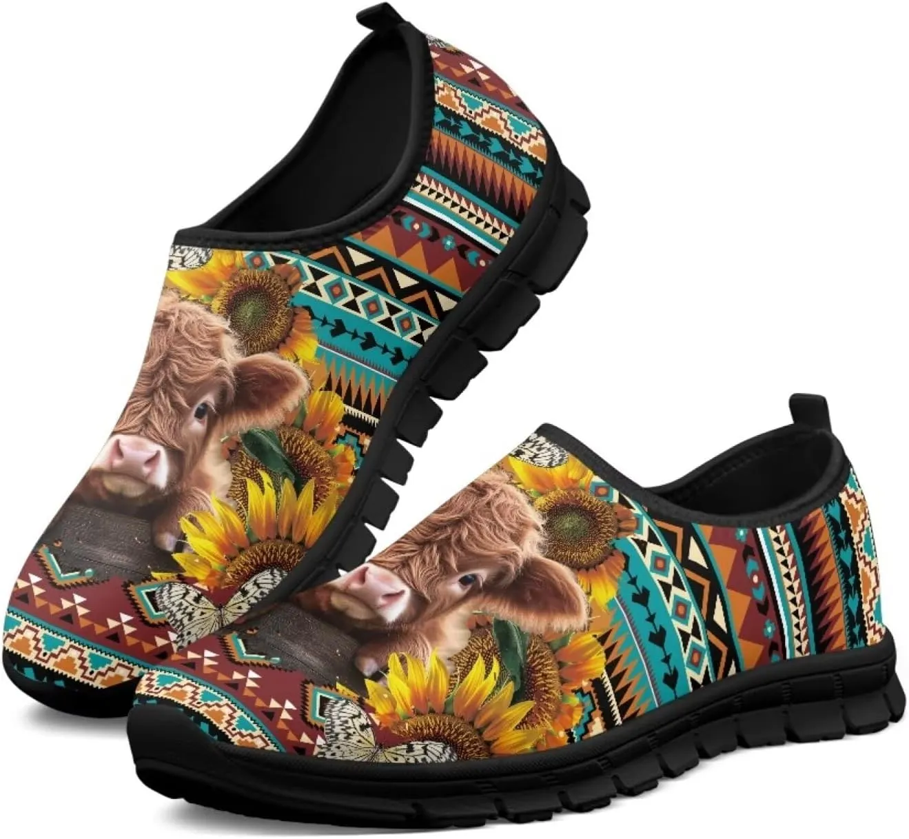 Aztec Walking Shoes for Women Casual Slip On Non Skid Flat Sneakers Fashion Breathable Tennis Work Footwear