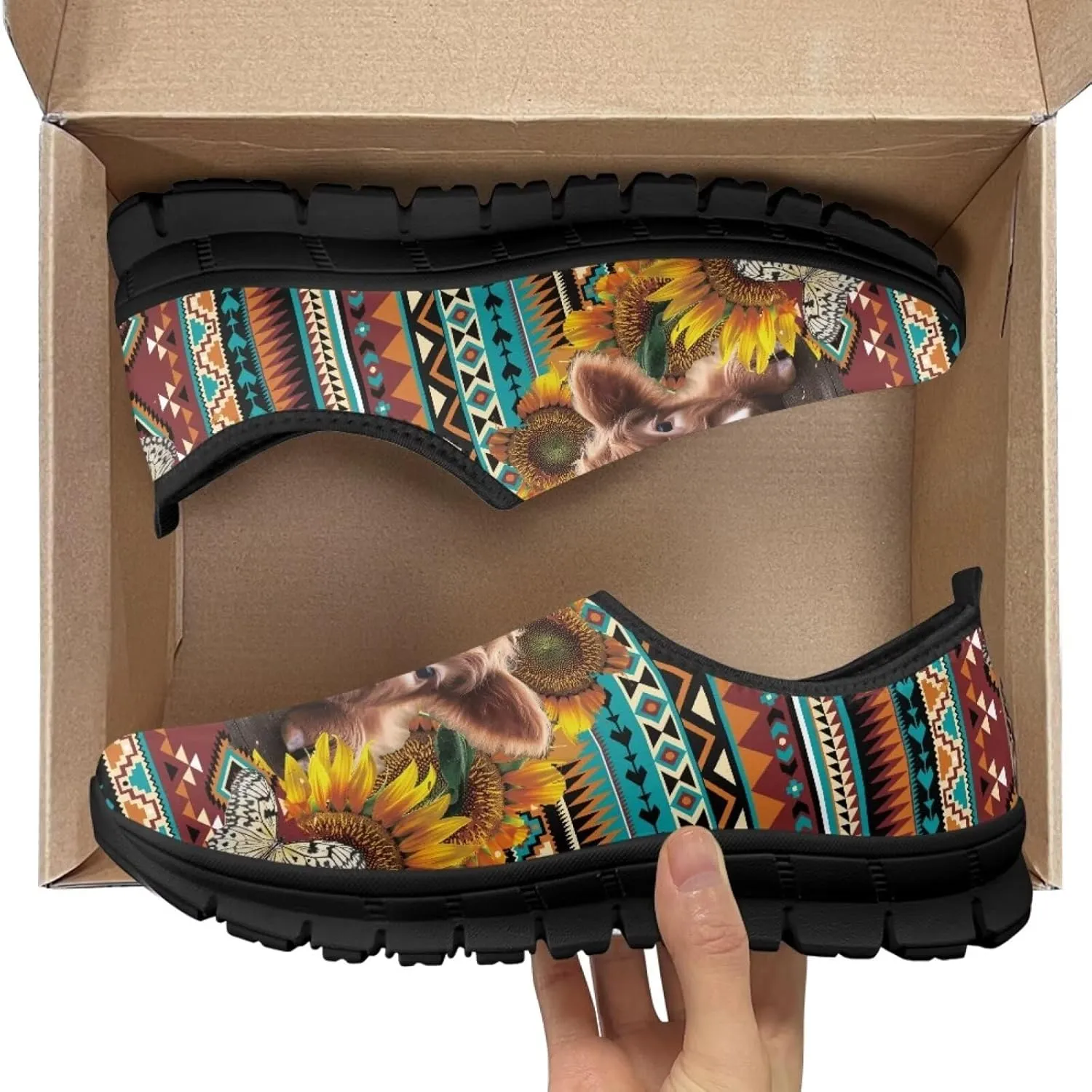 Aztec Walking Shoes for Women Casual Slip On Non Skid Flat Sneakers Fashion Breathable Tennis Work Footwear
