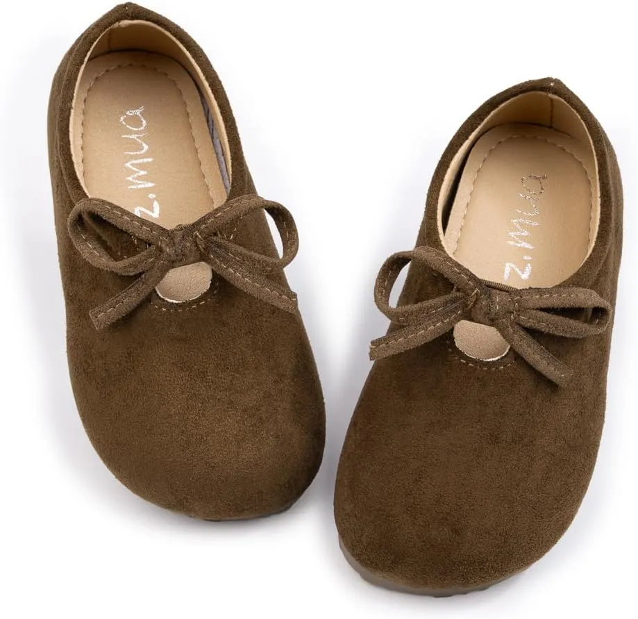 Babelvit Kids Girls Dress Shoes Suede Potato Shoes Toddler Little Kid Bow Flower Girl Wedding Party Flat Shoes