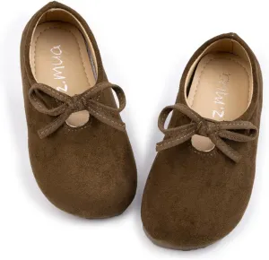 Babelvit Kids Girls Dress Shoes Suede Potato Shoes Toddler Little Kid Bow Flower Girl Wedding Party Flat Shoes