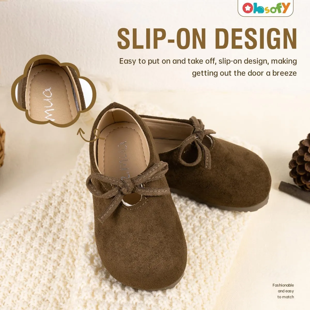 Babelvit Kids Girls Dress Shoes Suede Potato Shoes Toddler Little Kid Bow Flower Girl Wedding Party Flat Shoes