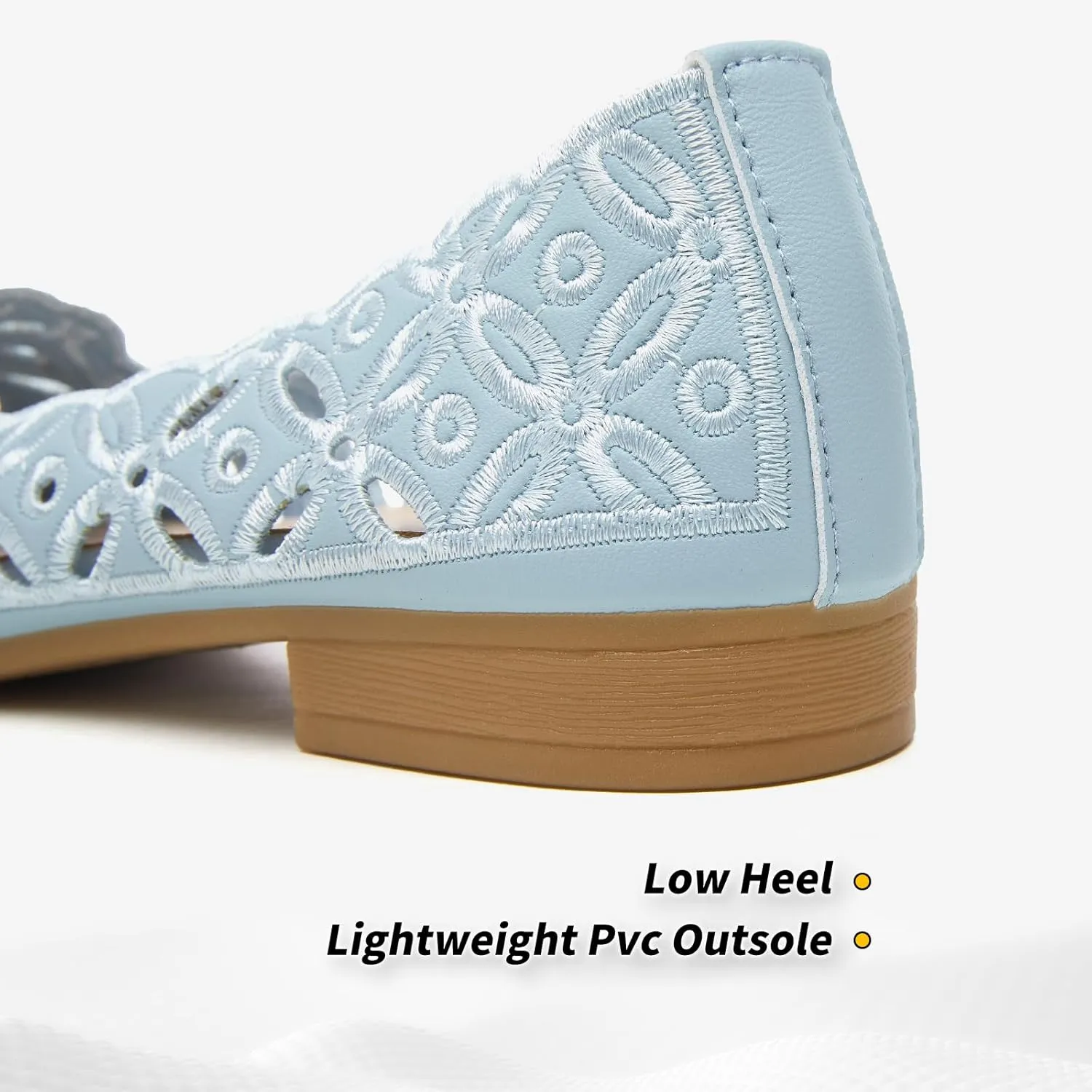 BABUDOG Womens Flats,Black and White Dress Flats with Flower Eyelets,Breathable Ballet Flats