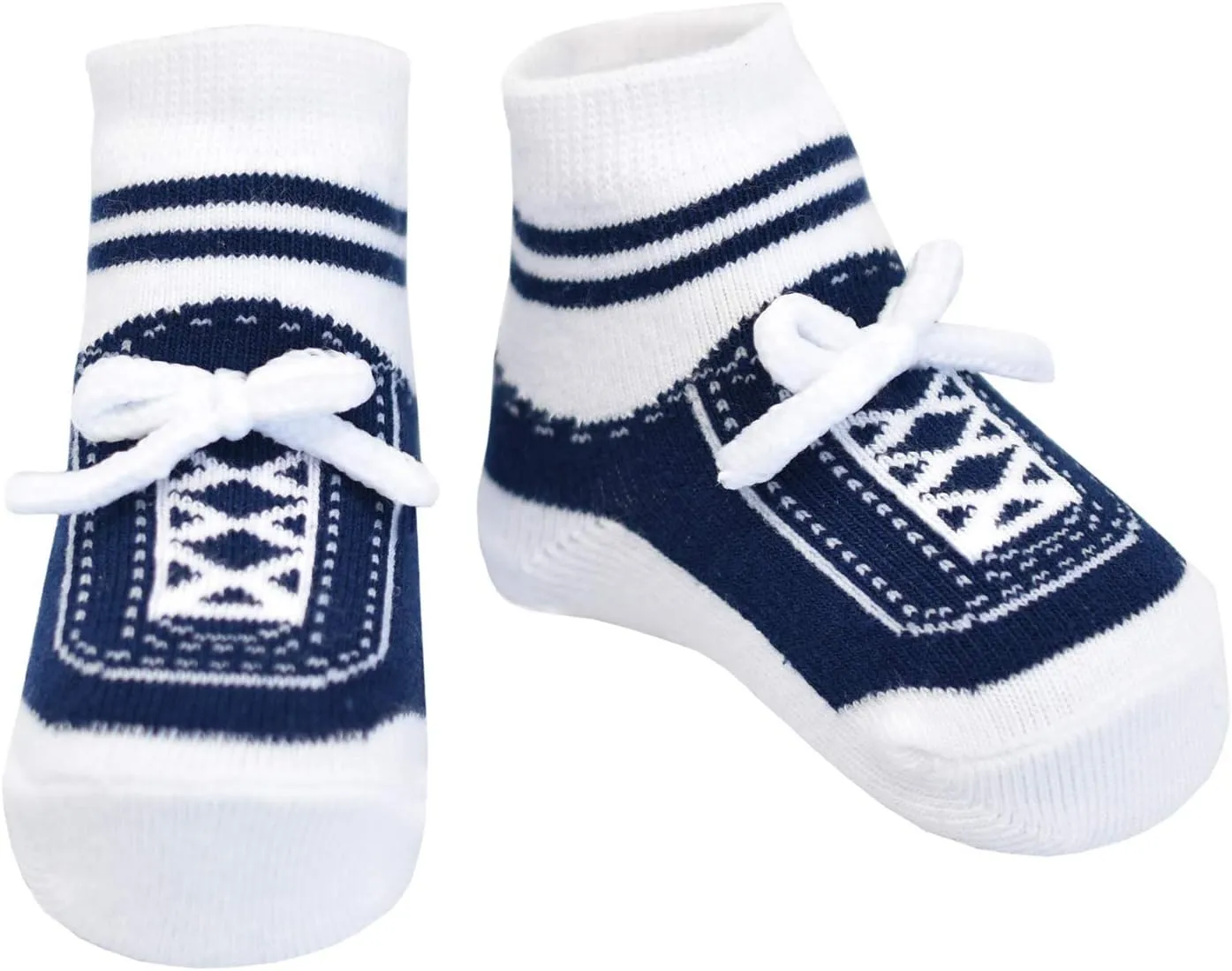 Baby Boy Socks with Sneaker Shoe Look-Non-slip Gripper Soles-3 or 6 Pairs-Cotton-Gift Packaged-Baby Shower-Faux Shoelaces
