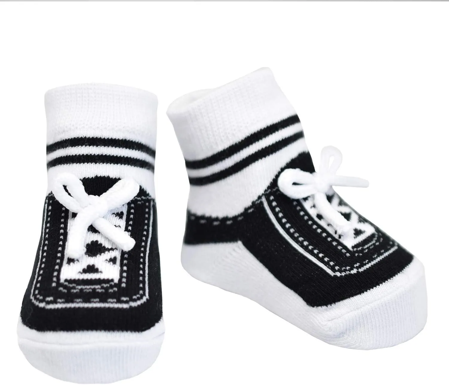 Baby Boy Socks with Sneaker Shoe Look-Non-slip Gripper Soles-3 or 6 Pairs-Cotton-Gift Packaged-Baby Shower-Faux Shoelaces
