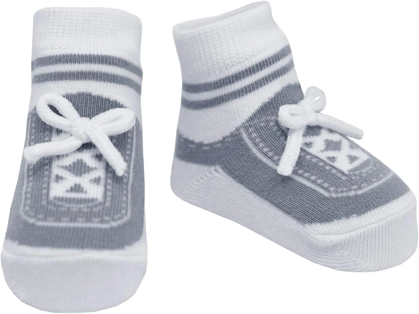 Baby Boy Socks with Sneaker Shoe Look-Non-slip Gripper Soles-3 or 6 Pairs-Cotton-Gift Packaged-Baby Shower-Faux Shoelaces