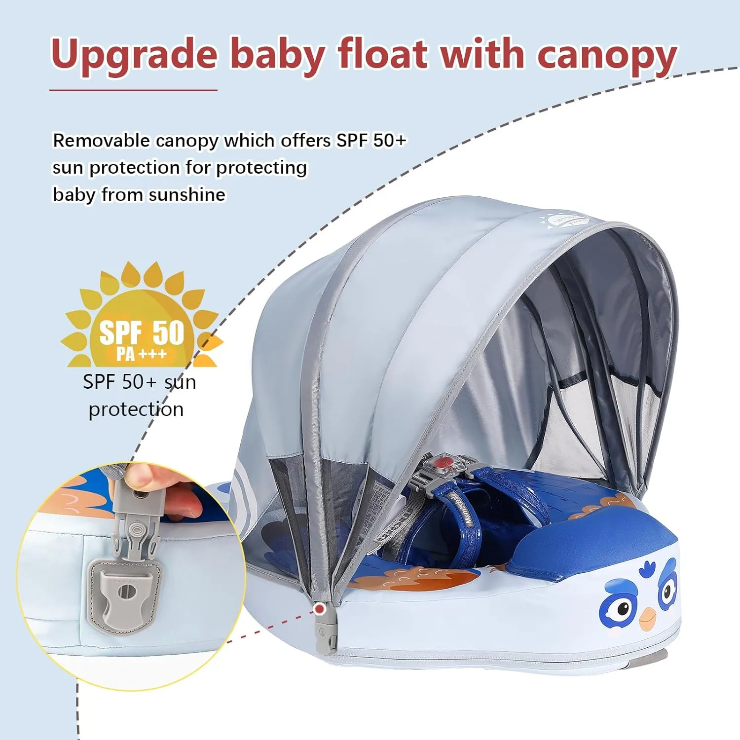 Baby Float with Canopy Non Inflatable Mambobaby Float Pool Floats, Sun Protection Baby Swimming Float Add Tail Avoid Flip Over Swim Trainer for Infants (Bird Blue-I02BBCTLULNMA01I02)