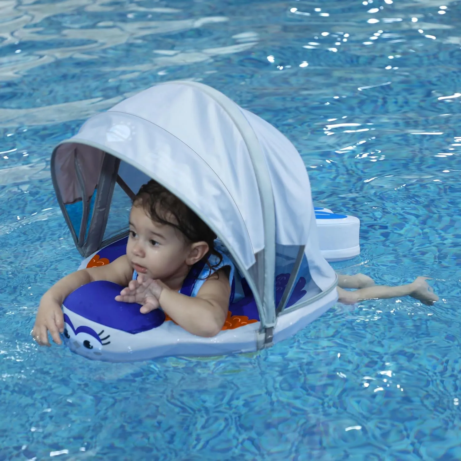 Baby Float with Canopy Non Inflatable Mambobaby Float Pool Floats, Sun Protection Baby Swimming Float Add Tail Avoid Flip Over Swim Trainer for Infants (Bird Blue-I02BBCTLULNMA01I02)