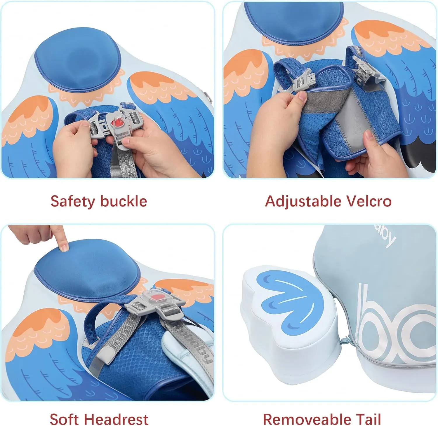 Baby Float with Canopy Non Inflatable Mambobaby Float Pool Floats, Sun Protection Baby Swimming Float Add Tail Avoid Flip Over Swim Trainer for Infants (Bird Blue-I02BBCTLULNMA01I02)